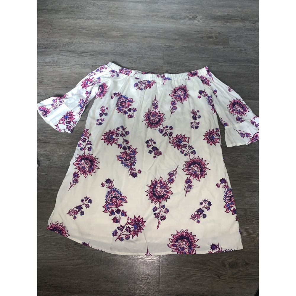 Old Navy Womens Ivory Floral Off-Shoulder Bell Sleeve Bodycon Dress Large NWOT